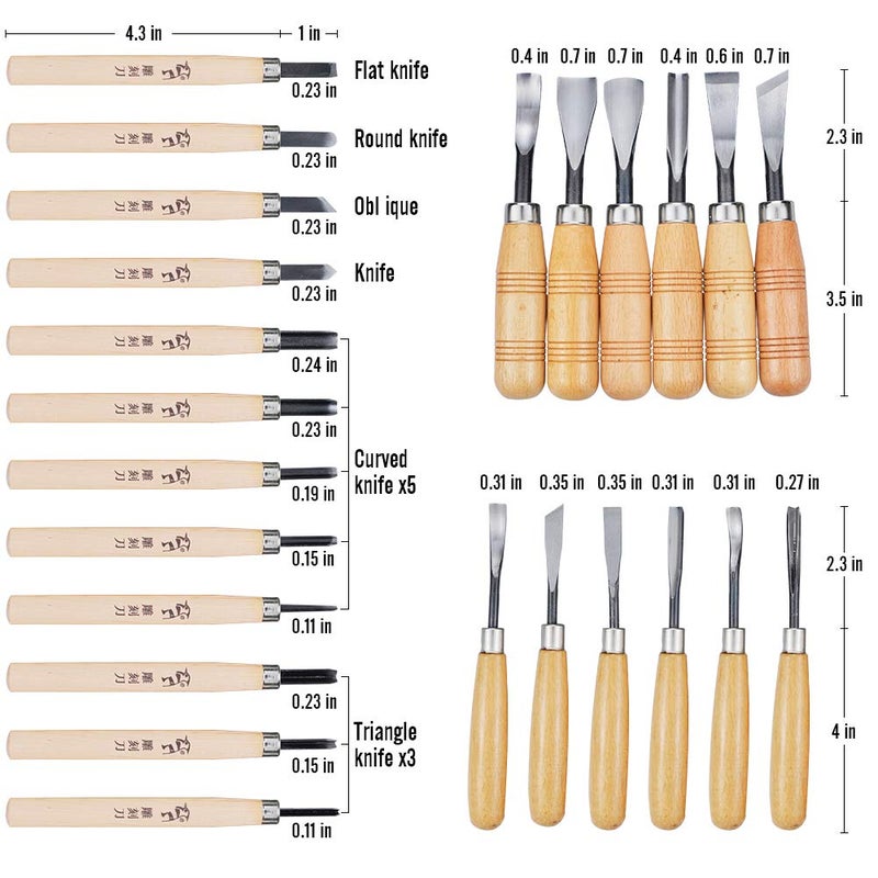 WAYCOM 24PCS Wood Knife Kit Set Wood Carving Kit,Professional Chisel Set, including Small, Middle, Large size (24PCS) - Image 2
